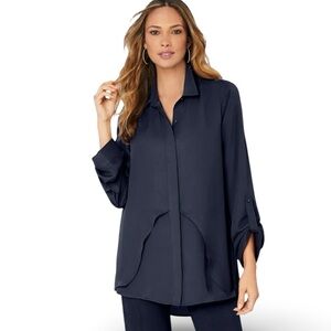 Roaman's Georgette Overlay Big Shirt Plus Size 12W Boho Flowy Lightweight Casual